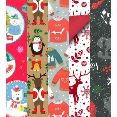 10x rollen kerst inpakpapier/cadeaupapier diverse prints 2,5 x 0,7 meter voor kinderen