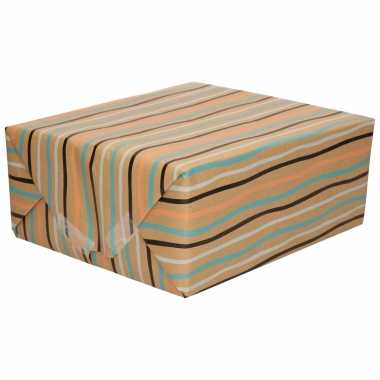 1x rol inpakpapier/cadeaupapier gestreept urban nature 200 x 70 cm