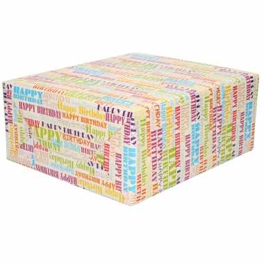 1x rollen happy birthday cadeaupapier/inpakpapier gekleurde tekst 200 x 70 cm
