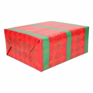 2x kerst inpakpapier rood/groen gestreept 200 x 70 cm rol