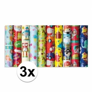 3x inpakpapier kinder verjaardag met boerderij thema 200 x 70