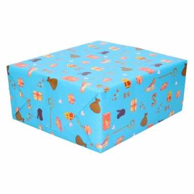 3x sinterklaas inpakpapier/cadeaupapier lichtblauw 250 x 70 cm