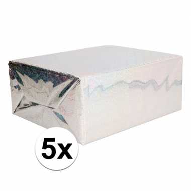 5x holografische zilver metallic folie / inpakpapier 70 x 150 cm