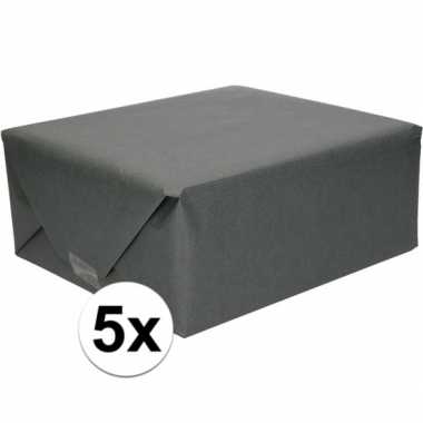 5x inpakpapier/cadeaupapier zwart kraftpapier 200 x 70 cm rollen