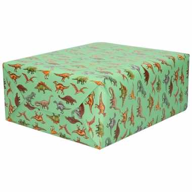 Inpakpapier/cadeaupapier groen dinosaurussen 200 x 70 cm