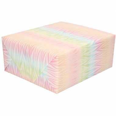 Inpakpapier/cadeaupapier pastel vegen/veertjes 200 x 70 cm rol