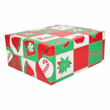 Inpakpapier rood/groen/wit 70 x 200 cm type 4