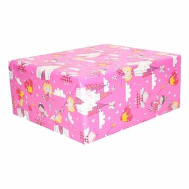 Inpakpapier roze elfjes thema 200 x 70 cm