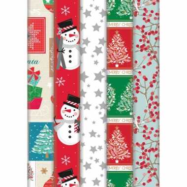 Pakket van 10x rollen kerst inpakpapier/cadeaupapier diverse prints 2 x 0,7 meter