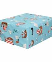 1x inpakpapier cadeaupapier blauw vikings 200 x 70 cm rollen