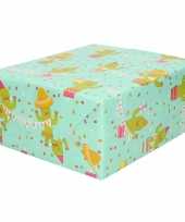 1x inpakpapier cadeaupapier mint met cactus en happy birthday slinger 200 x 70 cm op rol