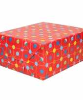1x inpakpapier cadeaupapier rood met gekleurde stippen 200 x 70 cm op rol