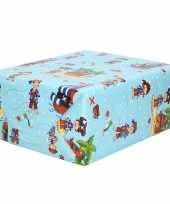 1x inpakpapier kinder verjaardag blauw met piraten thema 200 x 70 cm