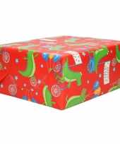 1x inpakpapier kinder verjaardag rood met krokodillen thema 200 x 70 cm