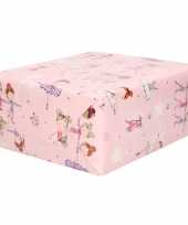 1x inpakpapier kinder verjaardag roze met ballet danseresjes 200 x 70 cm