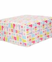 1x rol kraft inpakpapier happy birthday print 200 x 70 cm