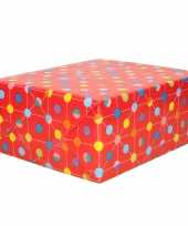 1x rollen inpakpapier cadeaupapier rood met gekleurde stippen design 200 x 70 cm