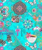 1x rollen kerst inpakpapier cadeaupapier kitsch turquoise gekleurd 2 5 x 0 7 meter