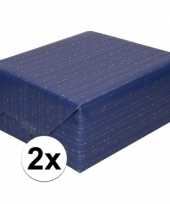 2x inpakpapier cadeaupapier blauw met gouden strepen 200 x 70 cm