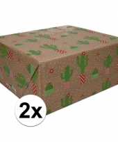2x inpakpapier cadeaupapier bruin cactussen 200 x 70 cm op rol
