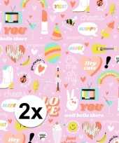 2x inpakpapier cadeaupapier girlpower 200 x 70 cm roze