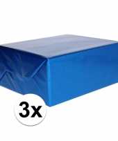 3x holografische metallic blauw folie inpakpapier 70 x 150 cm