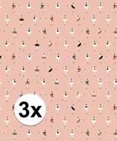 3x inpakpapier cadeaupapier ballerina 200 x 70 cm roze