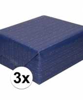 3x inpakpapier cadeaupapier blauw met gouden strepen 200 x 70 cm
