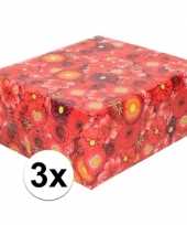 3x inpakpapier cadeaupapier rood bloemen print 200 x 70 cm rol
