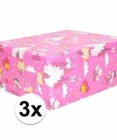 3x inpakpapier cadeaupapier roze elfjes thema 200 x 70 cm op rol