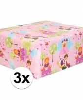 3x inpakpapier cadeaupapier roze met prinsessenprint 200 x 70 cm