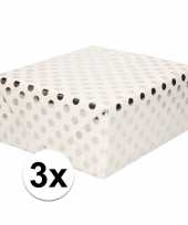 3x wit folie inpakpapier cadeaupapier zilveren stip 200 x 70 cm