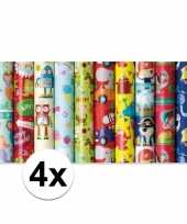 4x inpakpapier kinder verjaardag met robot print 200 x 70 cm o