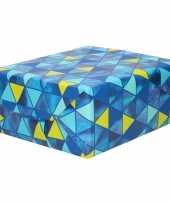 Inpakpapier cadeaupapier blauw blauw gele driehoeken 200 x 70 cm