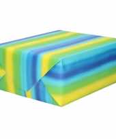 Inpakpapier cadeaupapier blauw geel groene strepen 200 x 70 cm