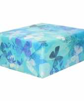 Inpakpapier cadeaupapier blauw wit blauwe vlinders 200 x 70 cm
