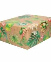 Inpakpapier cadeaupapier bruin bloemen en bladeren 200 x 70 cm