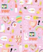 Inpakpapier cadeaupapier girlpower 200 x 70 cm roze