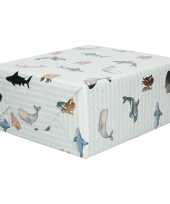 Inpakpapier cadeaupapier lichtblauw zeedieren 200 x 70 cm