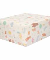 Inpakpapier cadeaupapier wit pastelkleur dieren 200 x 70 cm