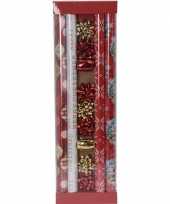 Kerst inpakpapier cadeaupapier set rood goud 13 delig