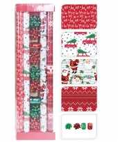 Kerst inpakpapier cadeaupapier set rood groen wit 13 delig