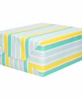 Rollen inpakpapier cadeaupapier blauw geel gestreept 200 x 70 cm rol