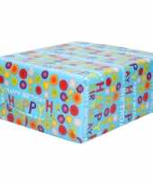 Rollen inpakpapier cadeaupapier blauw met happy birthday design 200 x 70 cm