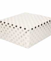 Wit folie inpakpapier cadeaupapier zilveren stip 200 x 70 cm